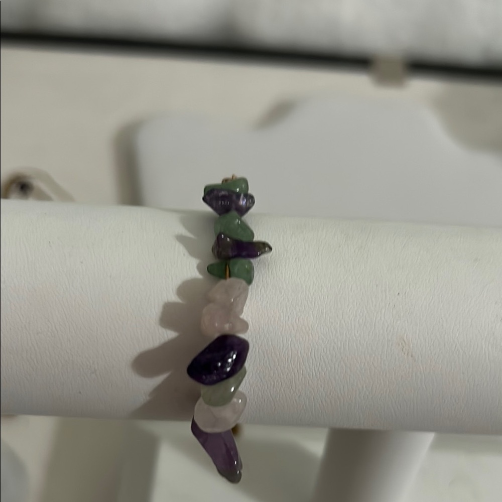 Amethyst, Rose Quartz and Green Aventurine Crystal Bracelet.